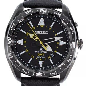 Seiko Men's Prospex Kinetic GMT Hybrid Landmaster SUN055 Black Watch 5M85-0AE0!